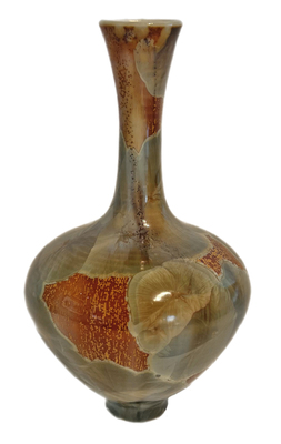 TANNER SAWITZ - DEEP GREEN & RUST CRYSTALLINE GLAZE VASE - CERAMIC - 3 x 5 x 3