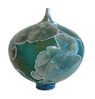 TANNER SAWITZ - GREEN CRYSTALLINE GLAZE BOWL - CERAMIC - 3.25 x 3.5 x 3.25