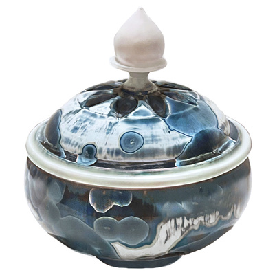 TANNER SAWITZ - RICH BLUE INCENSE BURNER - CERAMIC - 3.25 X 4 X 3.25