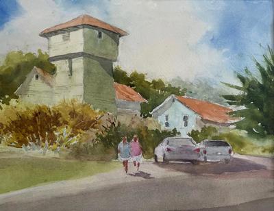 WILLIAM CRAWLEY - A STONE'S THROW WINERY - WATERCOLOR - 14 X 11
