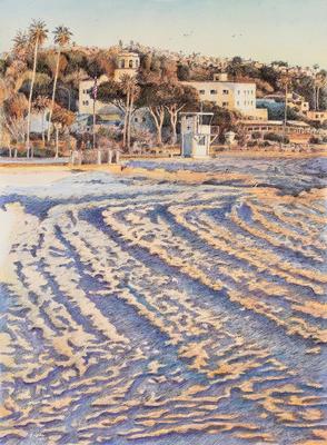 BRAD NEAL - LATE AFTERNOON, MAIN BEACH - WATERCOLOR, GOUACHE, INK - 16 X 22