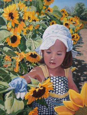 TRICIA ALEXANDER - GARDENING WITH DADDY - OIL ON BOARD - 18 x 24