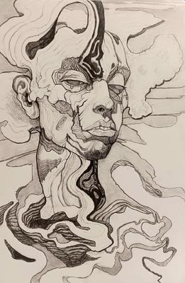 LEIGHTON CARTER - ABSTRACTED SURREAL - GRAPHITE - 12 X 16