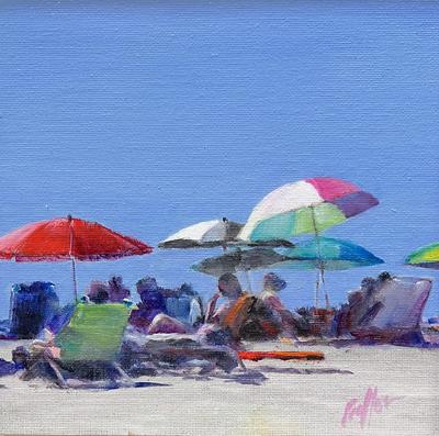 CAROLE BOLLER - BEACH TRIBE - OIL ON CANVAS - 8 X 8