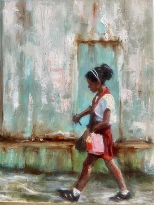 MARY DUNLAP - AFTER SCHOOL - OIL - 14 X 18
