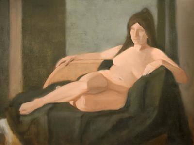 CURTIS GREEN - REPOSE IN GREY AND GREEN - OIL - 24 X 18