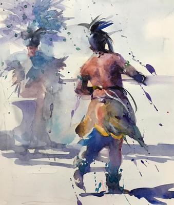 YING LIU - AZTEC DANCERS - WATERCOLOR - 11 X 16
