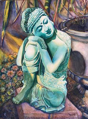 PRERANA KULKARNI - RESTING BUDDHA - WATERCOLOR - 12 X 16