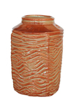 KAREN THAYER - BROWN CARVED VASE - CERAMIC - 6 X 8.5 X 6