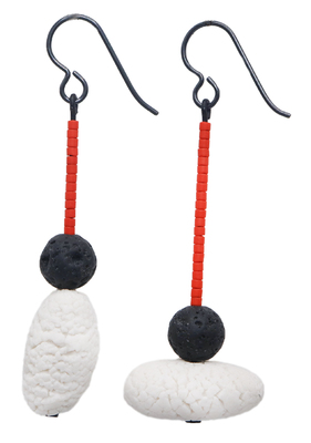 LILY TSAY - PORCELAIN BEAD WITH LAVA AND DELICA BEAD EARRINGS - MIXED MEDIA