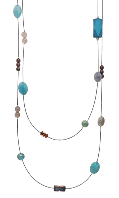LILY TSAY - TEAL STONE WITH PEARL AND COPPER BEADS NECKLACE - MIXED MEDIA - 58"