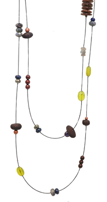 LILY TSAY - LONG STONEWARE WITH PYRITE AND JADE NECKLACE - MIXED MEDIA - 58"