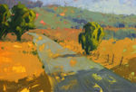 KIM VANDERHOEK - ROAD TO THE HILLS - OIL ON PAPER - 10.25 X 7.25