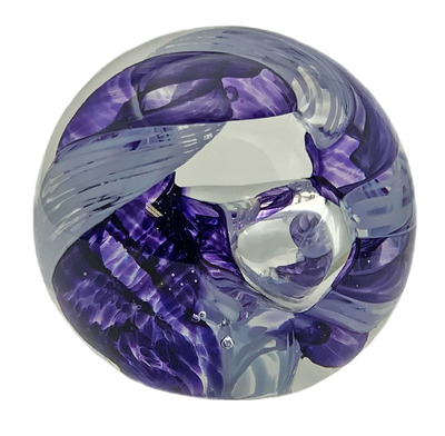 APRIL WAGNER - CIRCLE OF LIFE PAPERWEIGHT-VIOLET/POWER - GLASS - 3 x 3 x 3