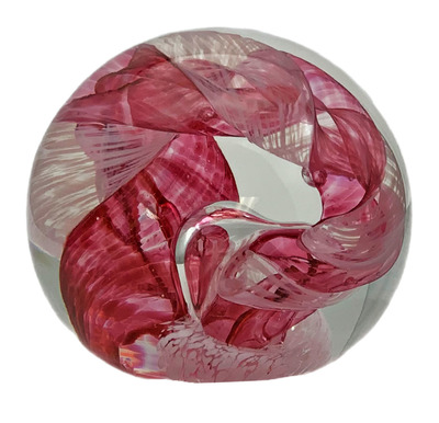 APRIL WAGNER - PINK PAPERWEIGHT - GLASS - 3 X3 X 3
