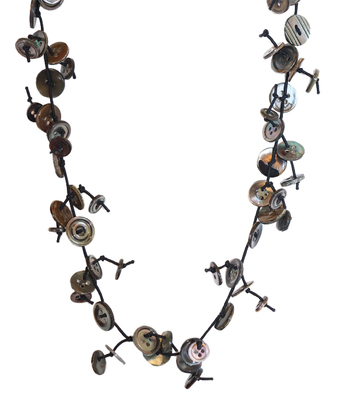 MERRY WENNERBERG - TIED BROWN/SILVER BUTTON NECKLACE - MISC