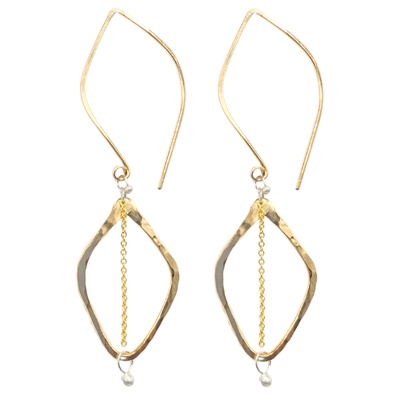 YED OMI - GOLD FILL HOOKED LEAF TASSEL EARRINGS - GOLD